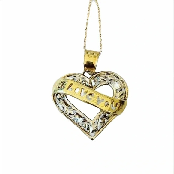 10k Gold Love You Heart Necklace - Picture 1 of 6